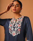 Blue Embroidered Kurti With Pants
