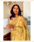 Yellow Hand Embroidered Gota Patti Jaal Saree Set
