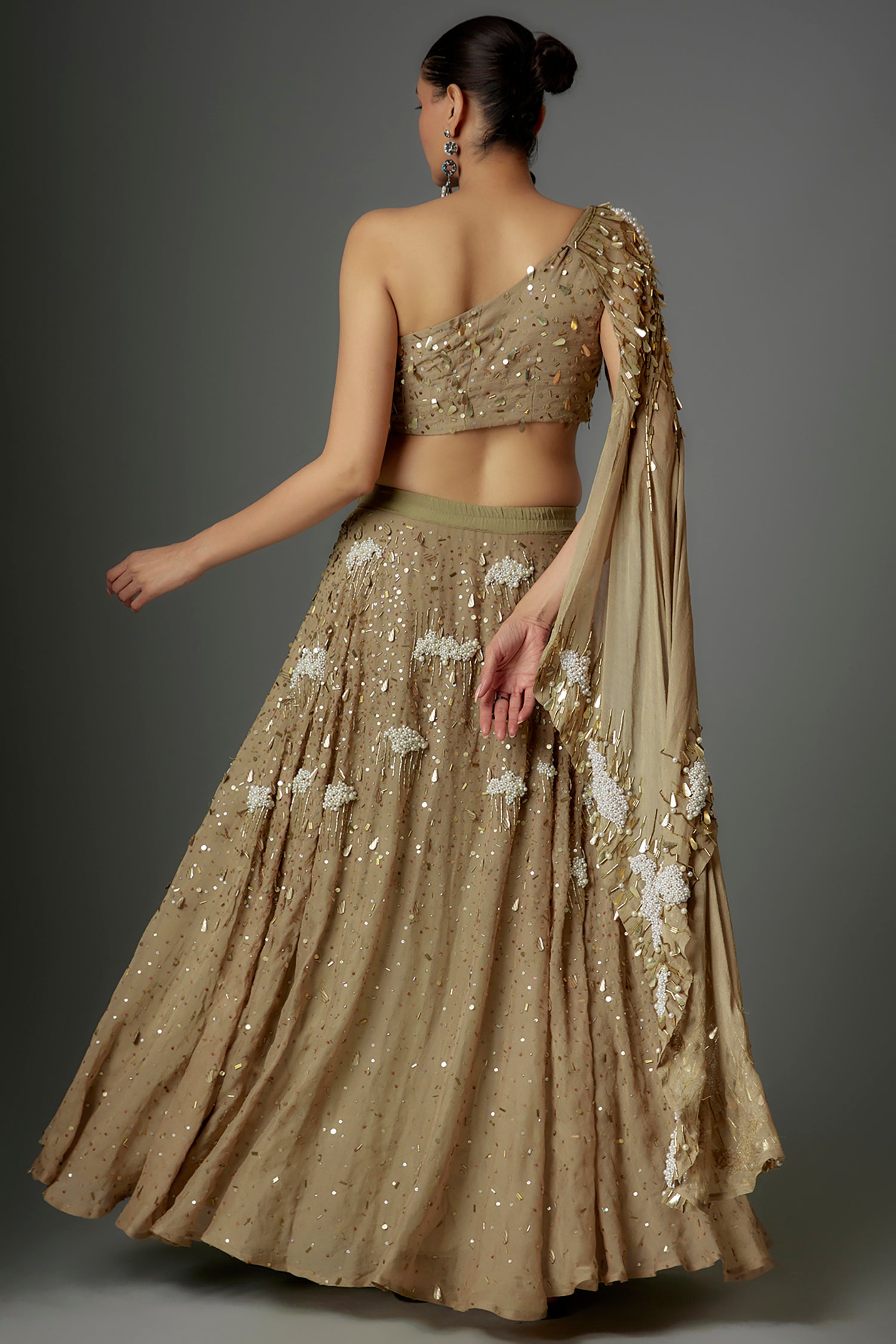 Tan Gold Sequins Lehenga