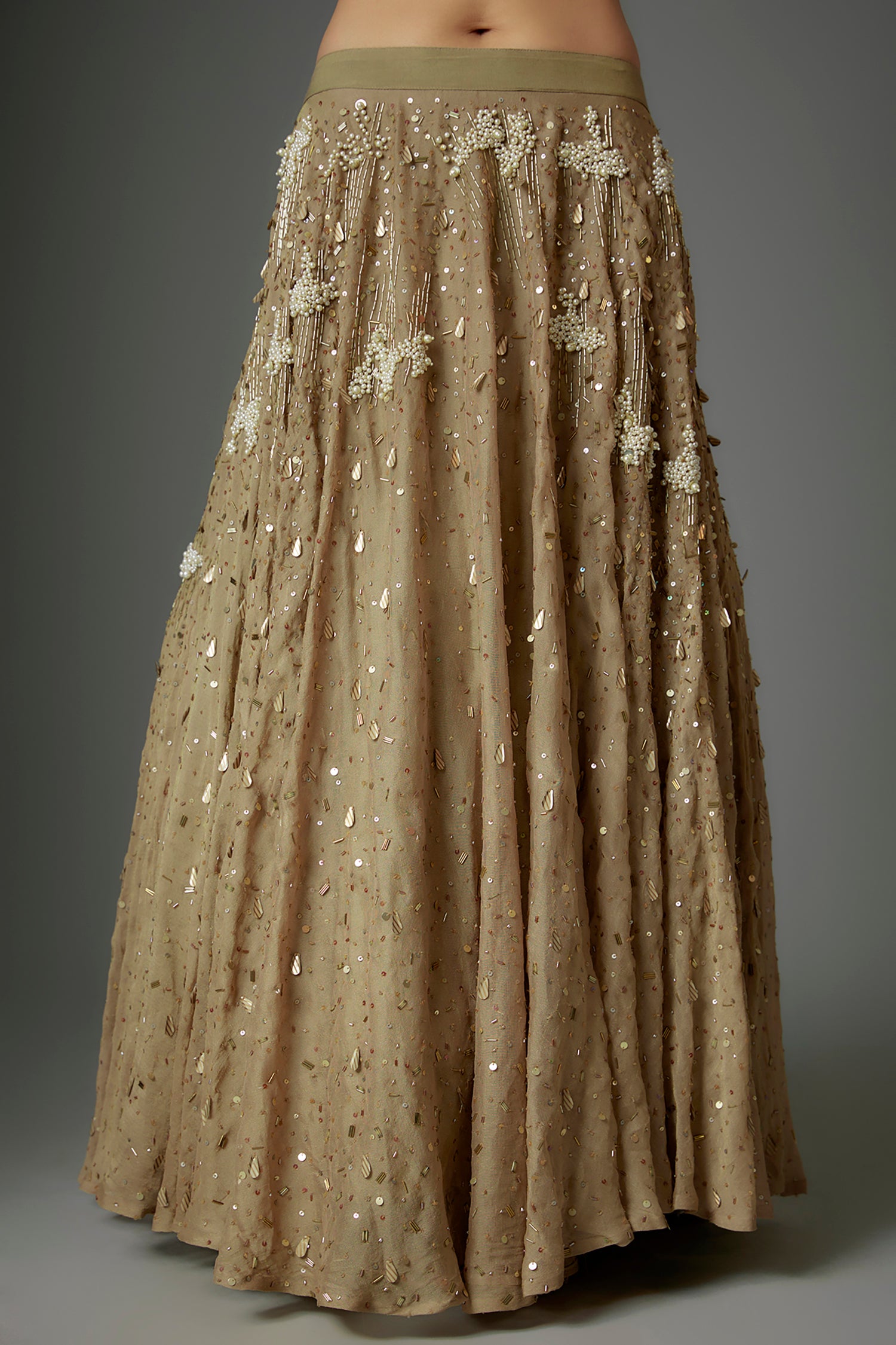 Tan Gold Sequins Lehenga