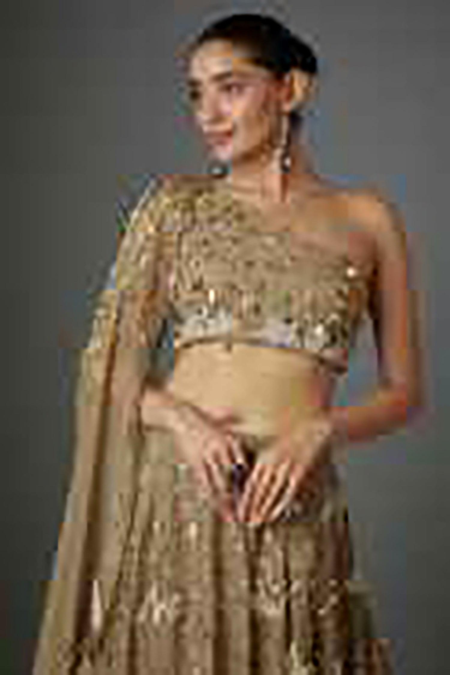 Tan Gold Sequins Lehenga