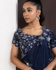 Navy Blue Blossom Drape Pant Set