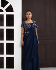Navy Blue Blossom Drape Pant Set