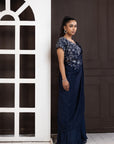 Navy Blue Blossom Drape Pant Set
