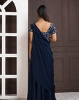 Navy Blue Blossom Drape Pant Set