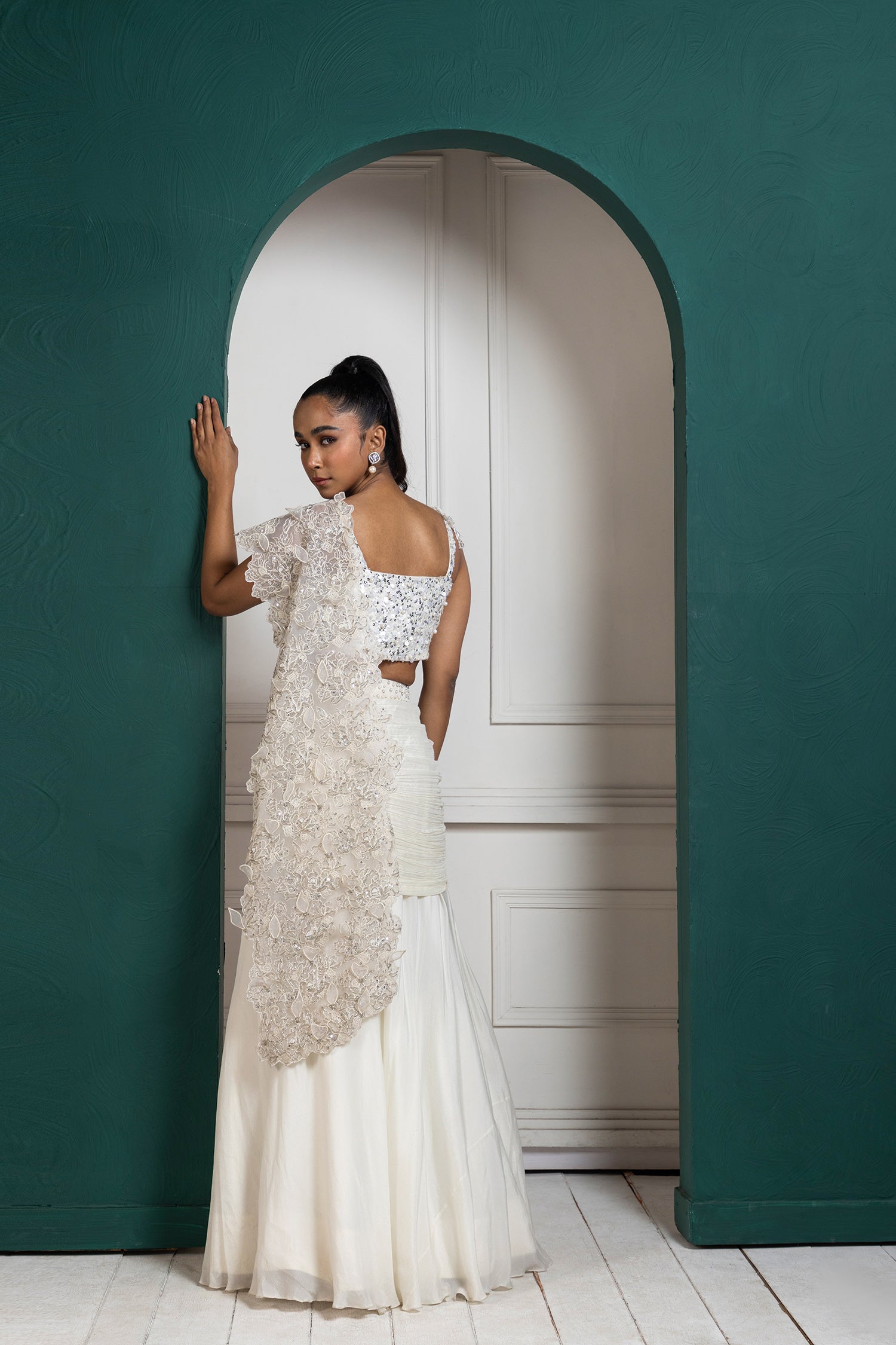 Romantic Pearl Embellished Drape Saree