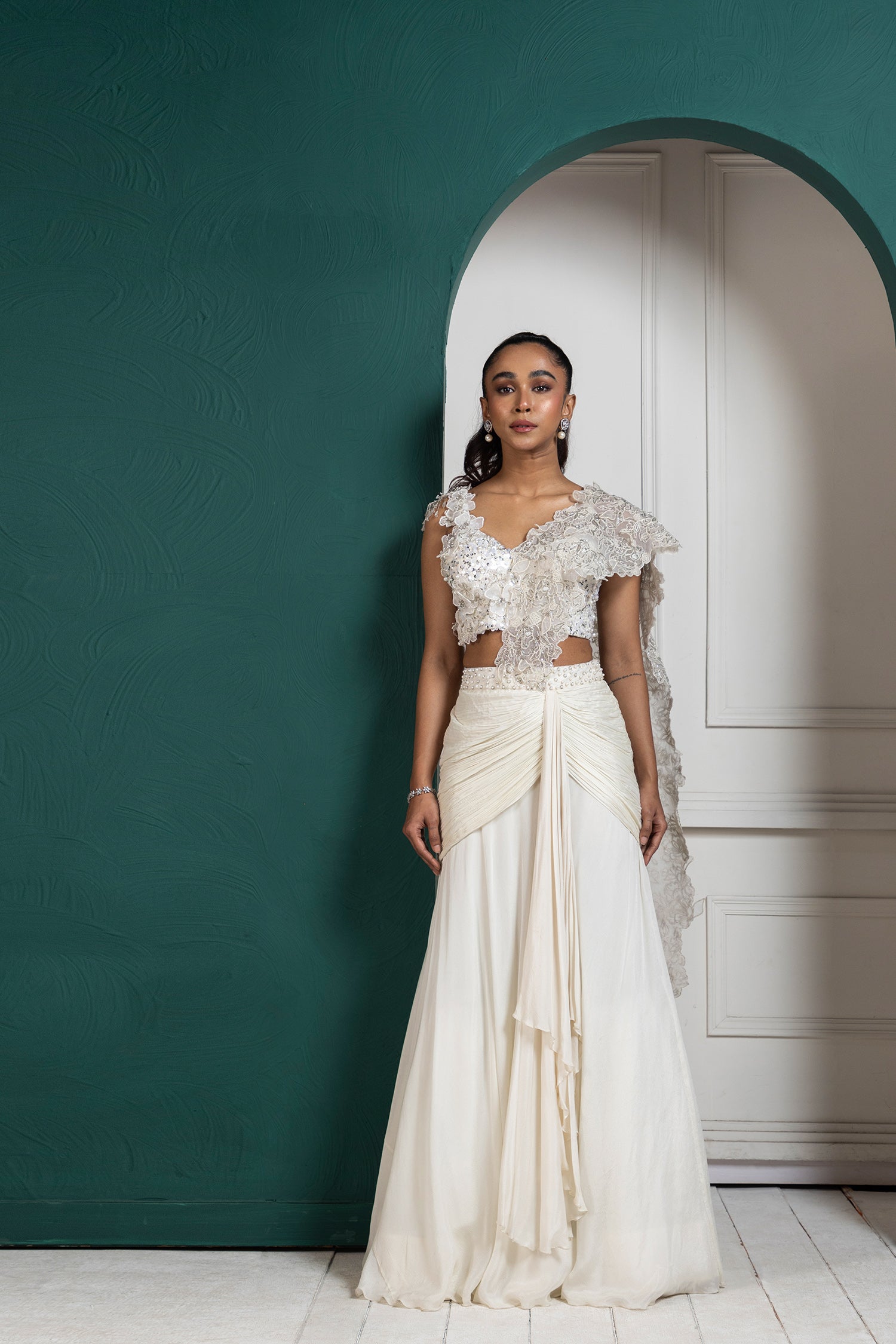 Romantic Pearl Embellished Drape Saree