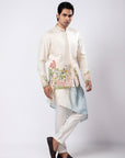 Ivory-Sky Ombre Embroidered Nehru