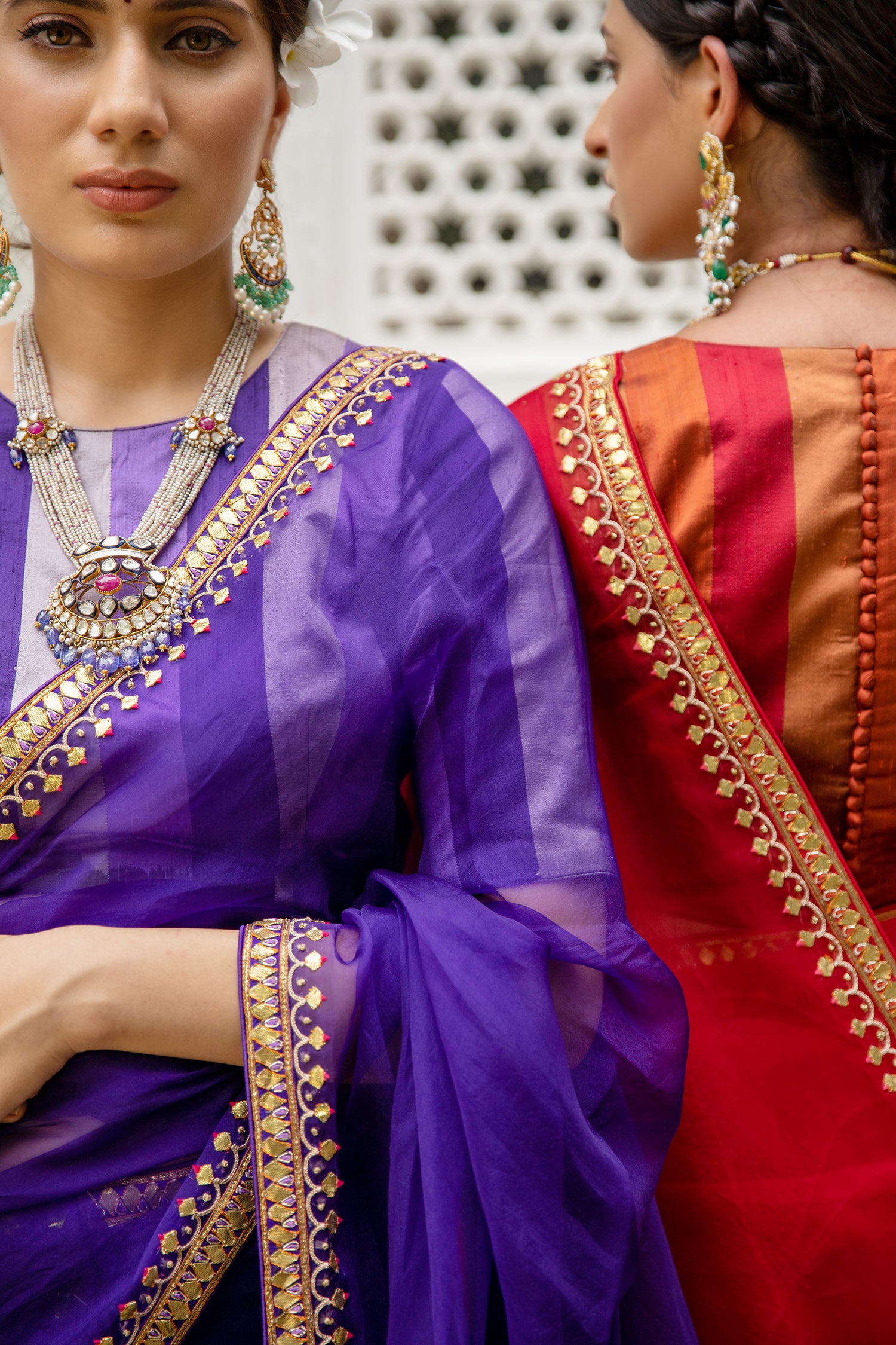 Red Gota Patti Border Saree Set
