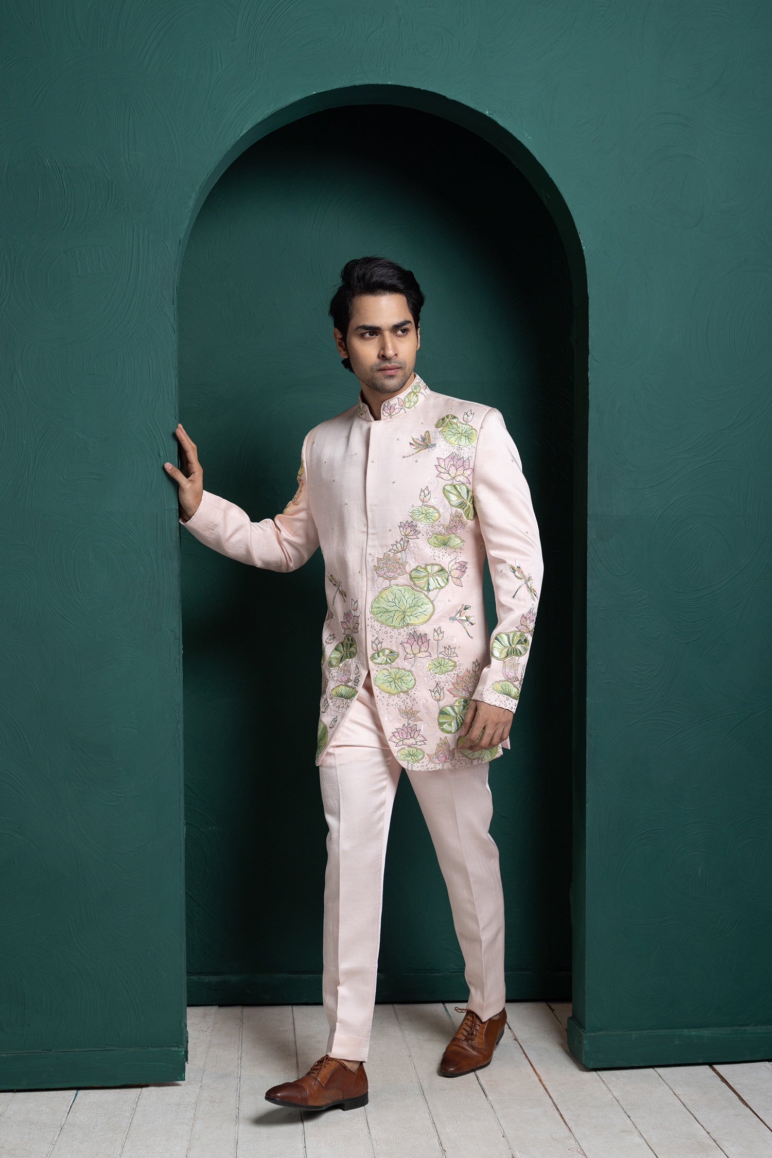 Pastel Lotus Embroidered Bandhgala