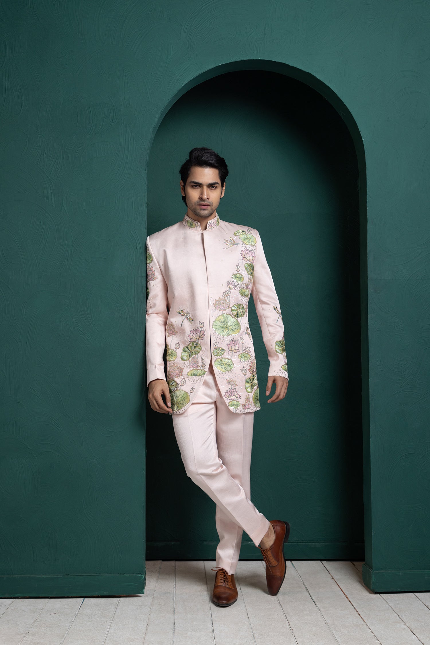 Pastel Lotus Embroidered Bandhgala