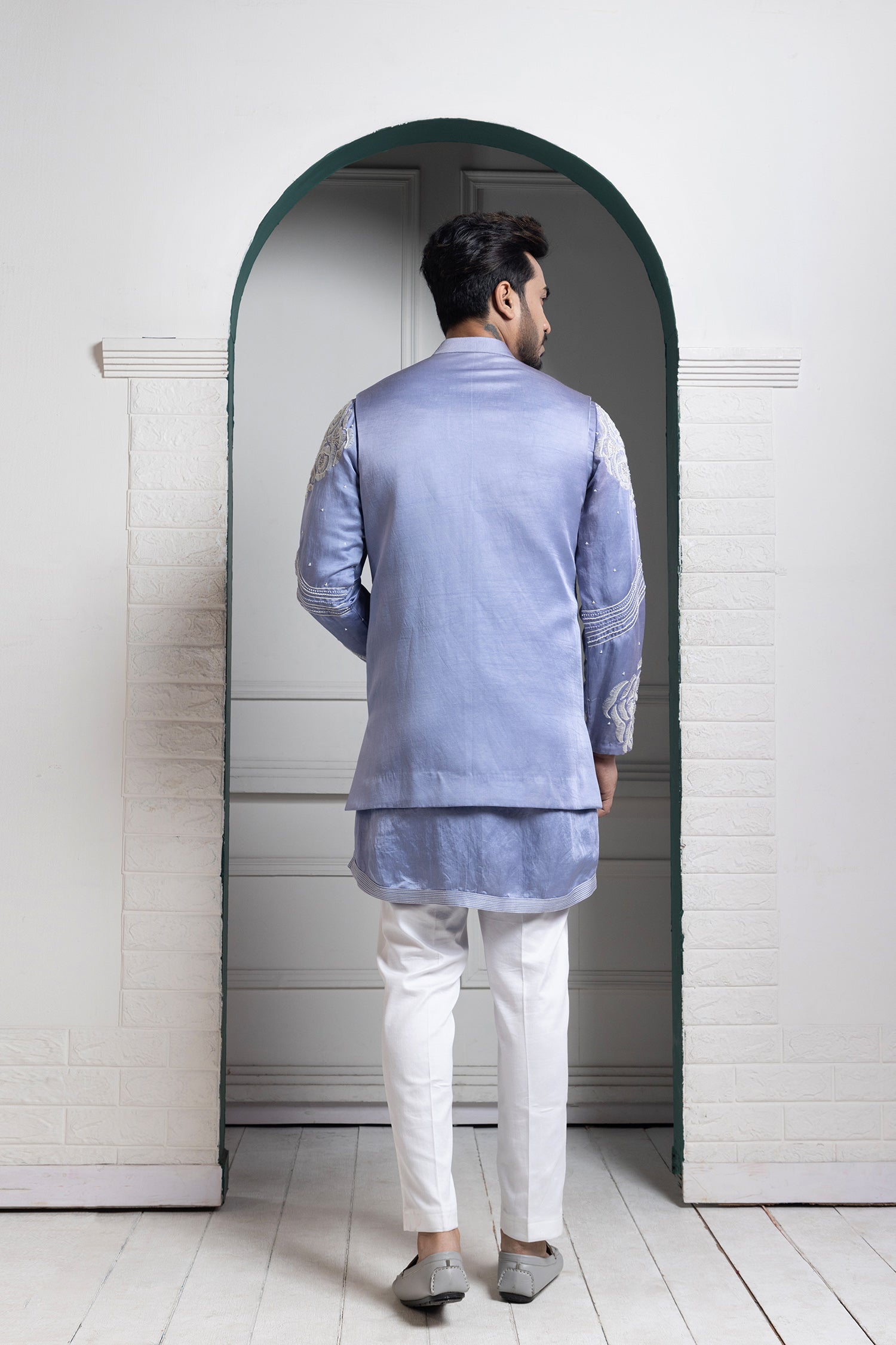 Azure Bloom Embroidered Nehru