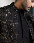 Midnight Black Embroidered Achkan