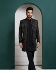Midnight Black Embroidered Achkan