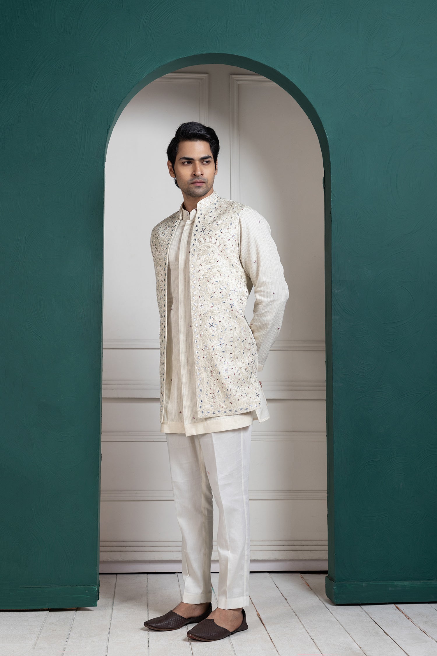Regal Ivory Layered Kurta Jacket Ensemble