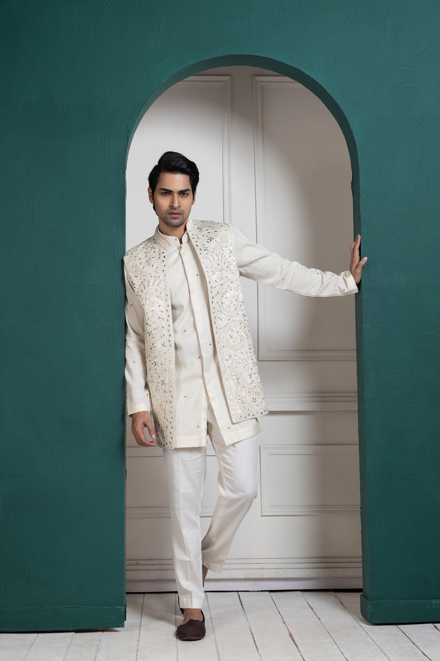 Regal Ivory Layered Kurta Jacket Ensemble