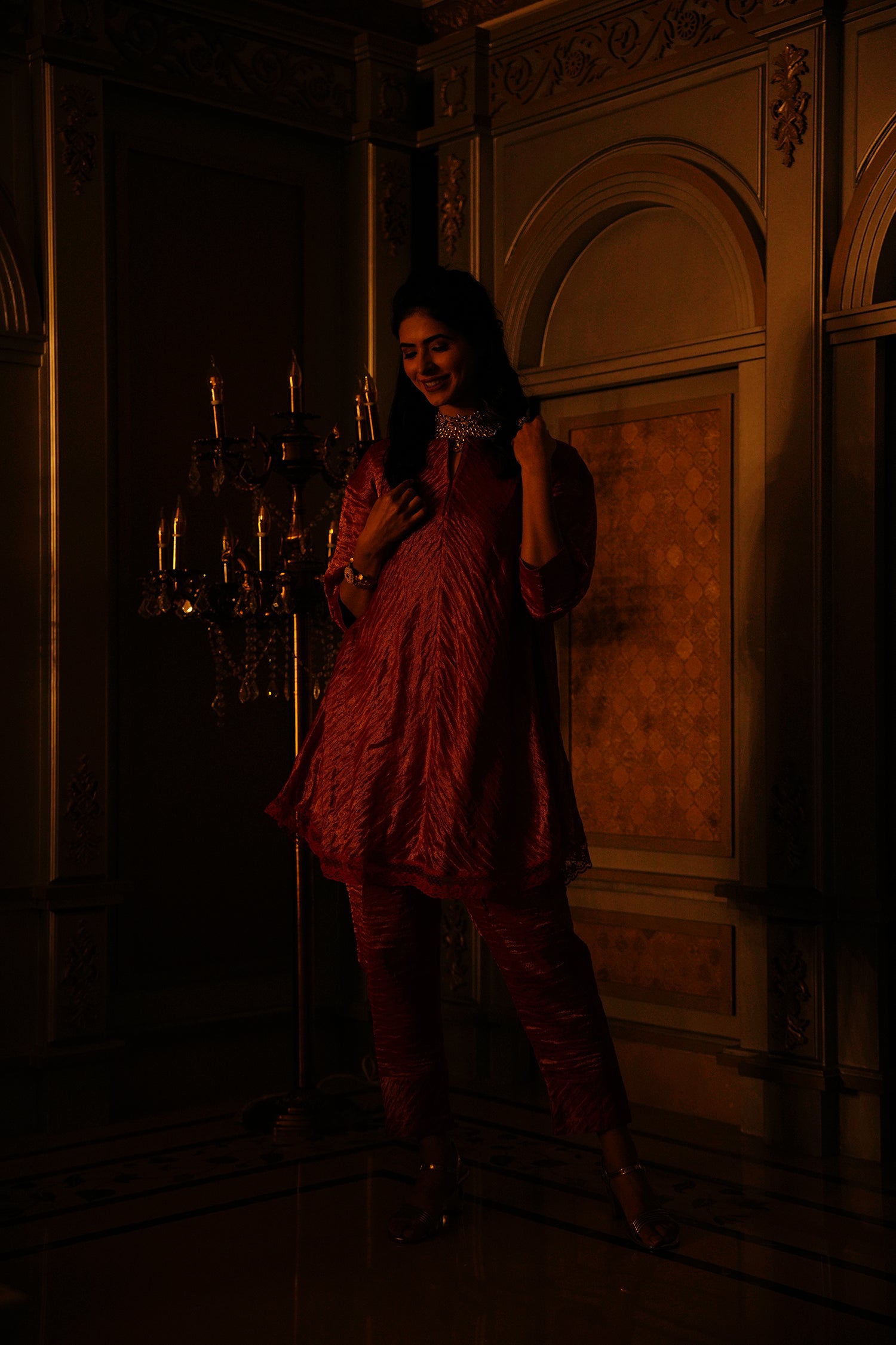 Chanderi Silk Co-ord Set - Red