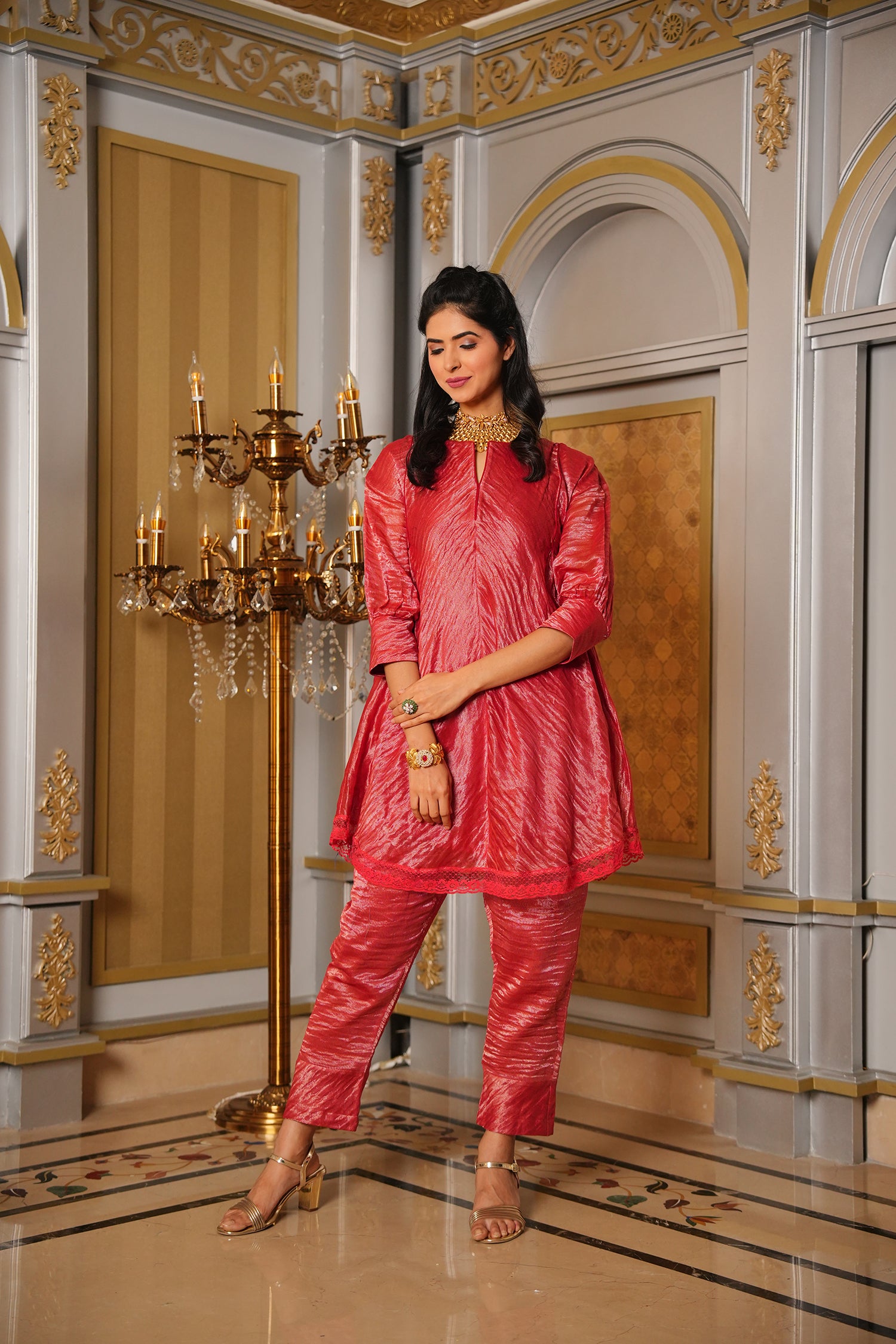 Chanderi Silk Co-ord Set - Red