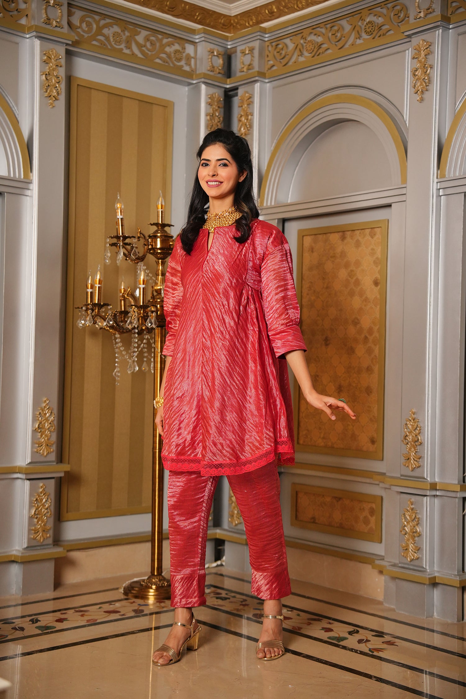Chanderi Silk Co-ord Set - Red