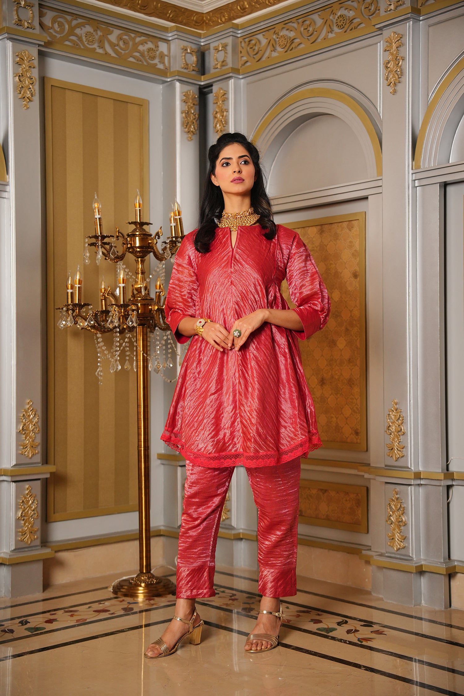 Chanderi Silk Co-ord Set - Red