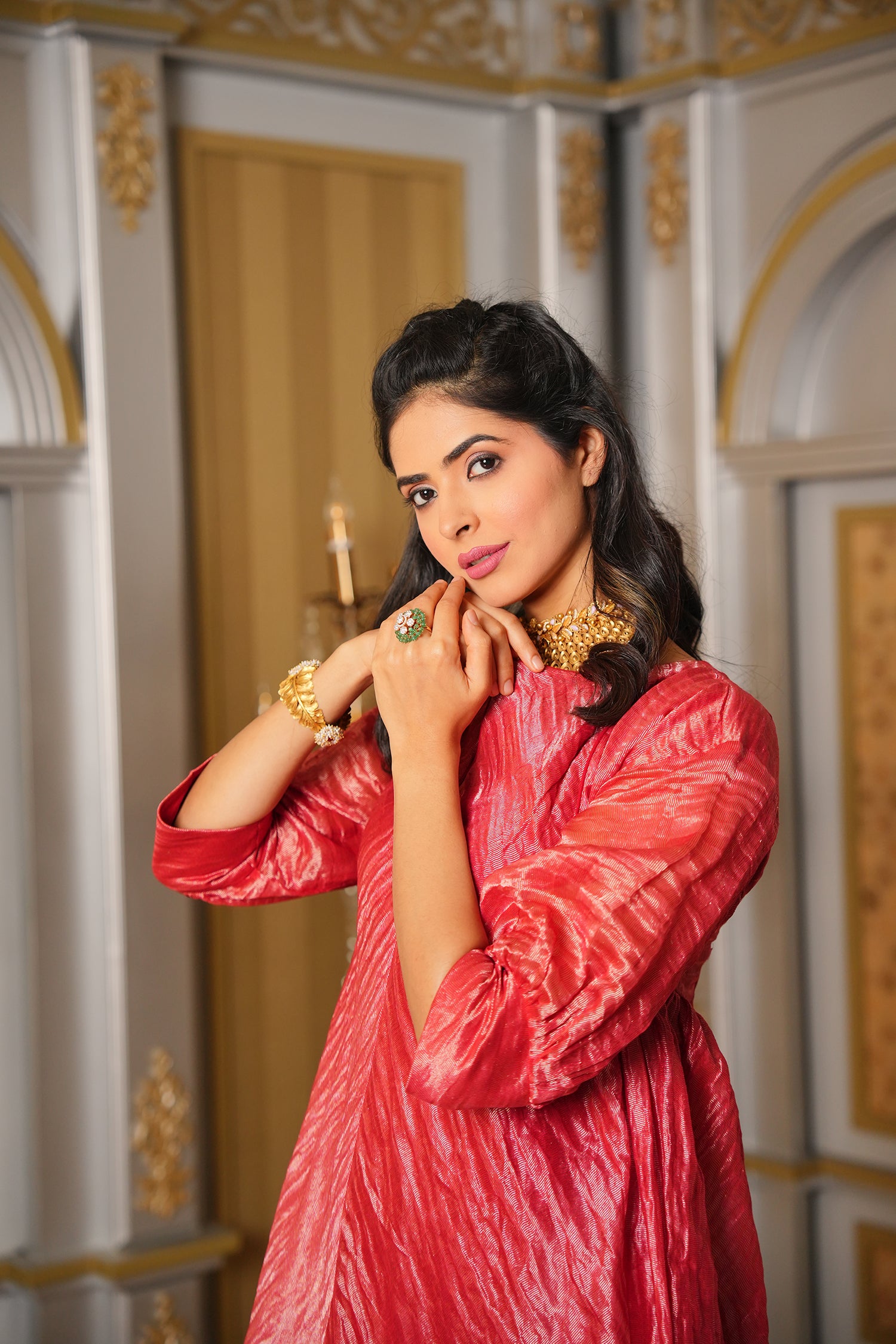 Chanderi Silk Co-ord Set - Red