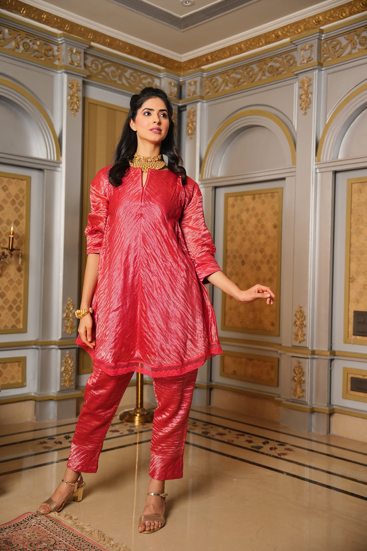 Chanderi Silk Co-ord Set - Red