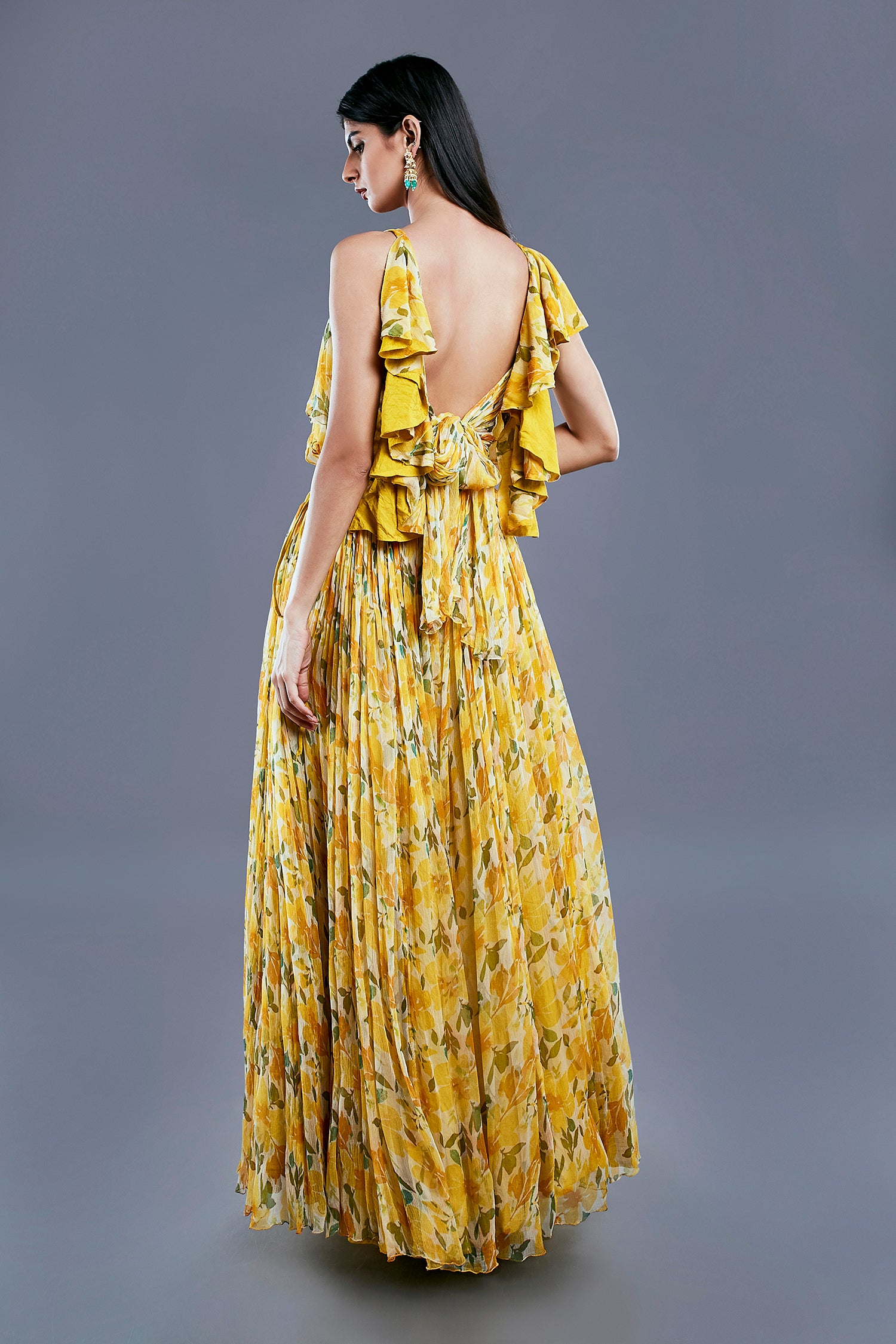 Yellow Gorgeous Chiffon Top And Flared Skirt