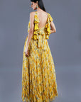 Yellow Gorgeous Chiffon Top And Flared Skirt