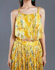 Yellow Gorgeous Chiffon Top And Flared Skirt