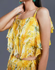 Yellow Gorgeous Chiffon Top And Flared Skirt