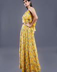 Yellow Gorgeous Chiffon Top And Flared Skirt