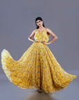 Yellow Gorgeous Chiffon Top And Flared Skirt
