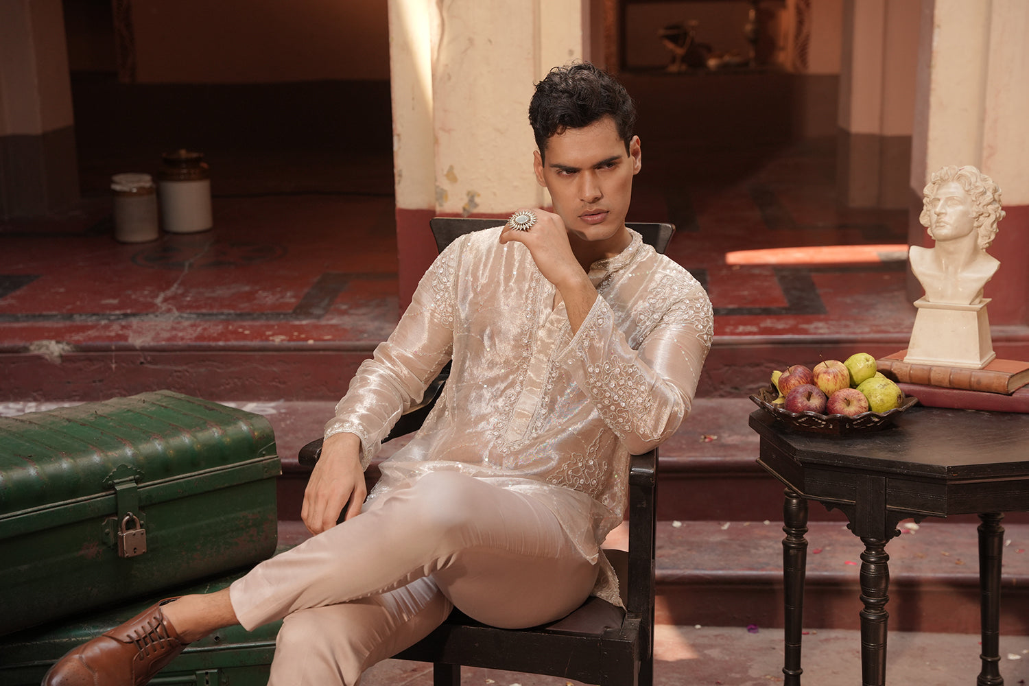 Rishabh Nude Silk Chanderi  Kurta Set