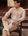 Rishabh Nude Silk Chanderi  Kurta Set