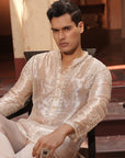 Rishabh Nude Silk Chanderi  Kurta Set