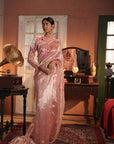 Zohra Pink Silver Silk Tissue Saree
