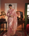 Zohra Pink Silver Silk Tissue Saree