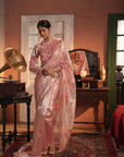 Zohra Pink Silver Silk Tissue Saree