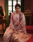 Zohra Pink Silver Silk Tissue Saree