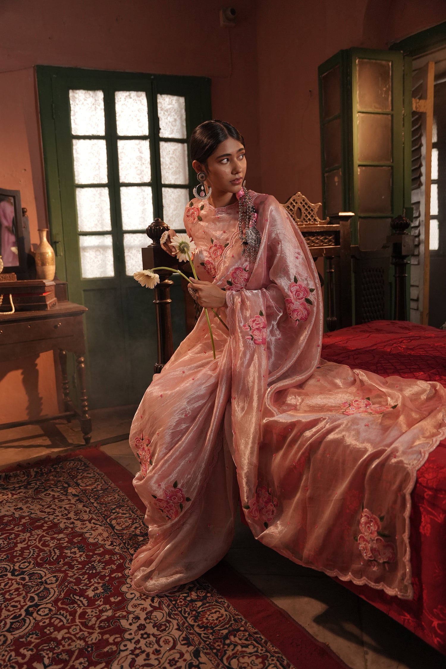 Zohra Pink Silver Silk Tissue Saree