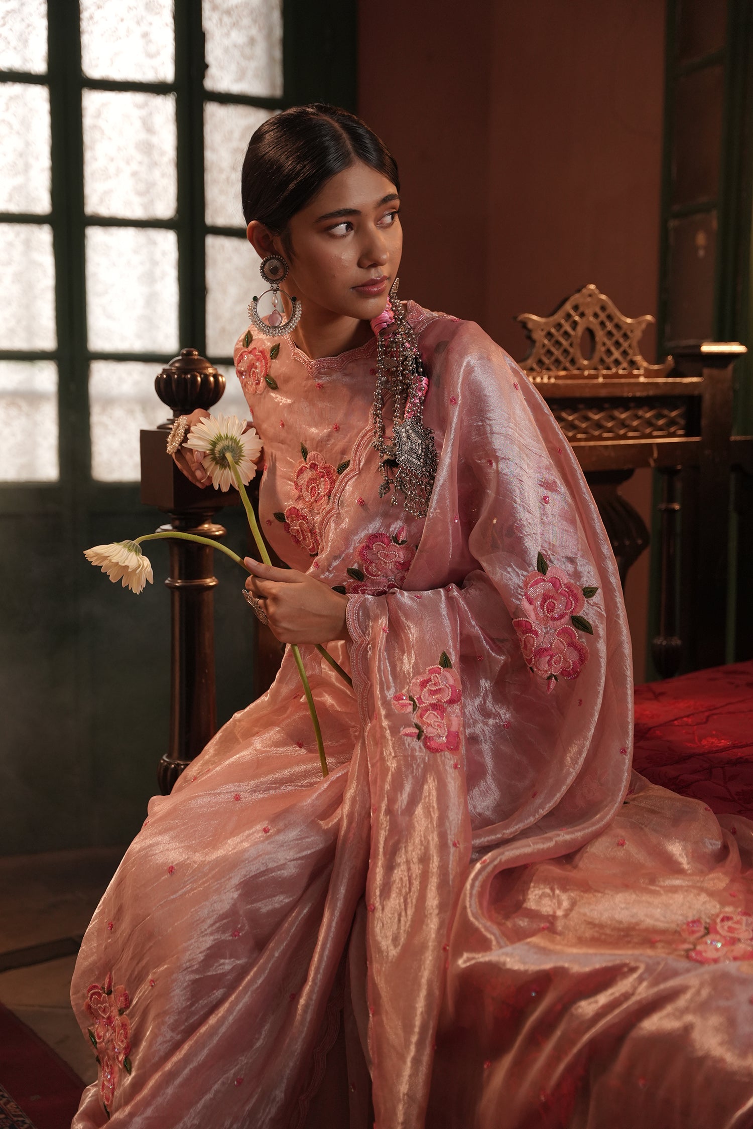 Zohra Pink Silver Silk Tissue Saree