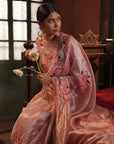 Zohra Pink Silver Silk Tissue Saree