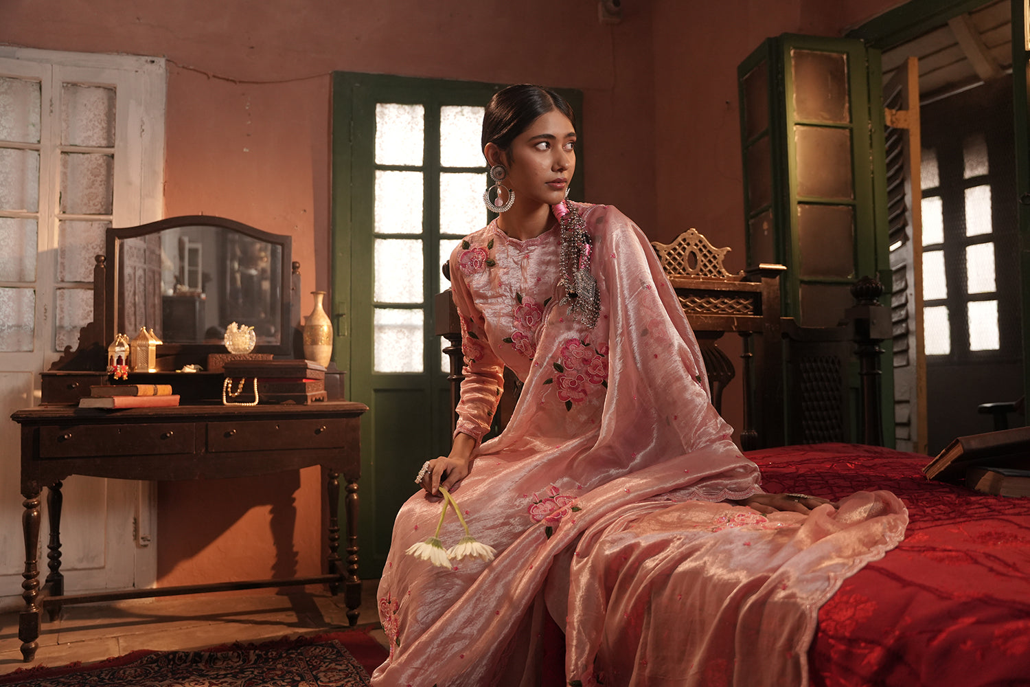 Zohra Pink Silver Silk Tissue Saree