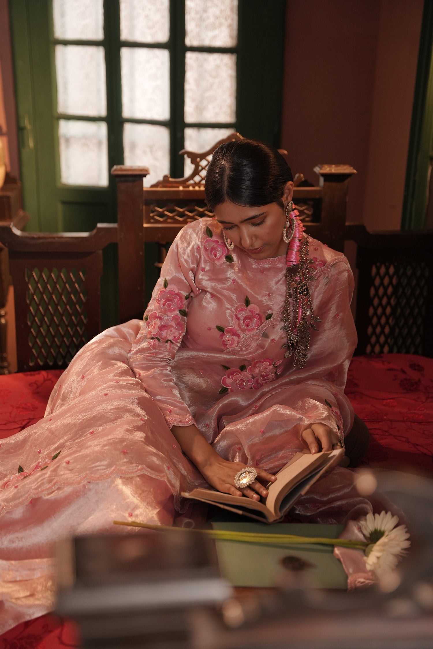 Zohra Pink Silver Silk Tissue Saree