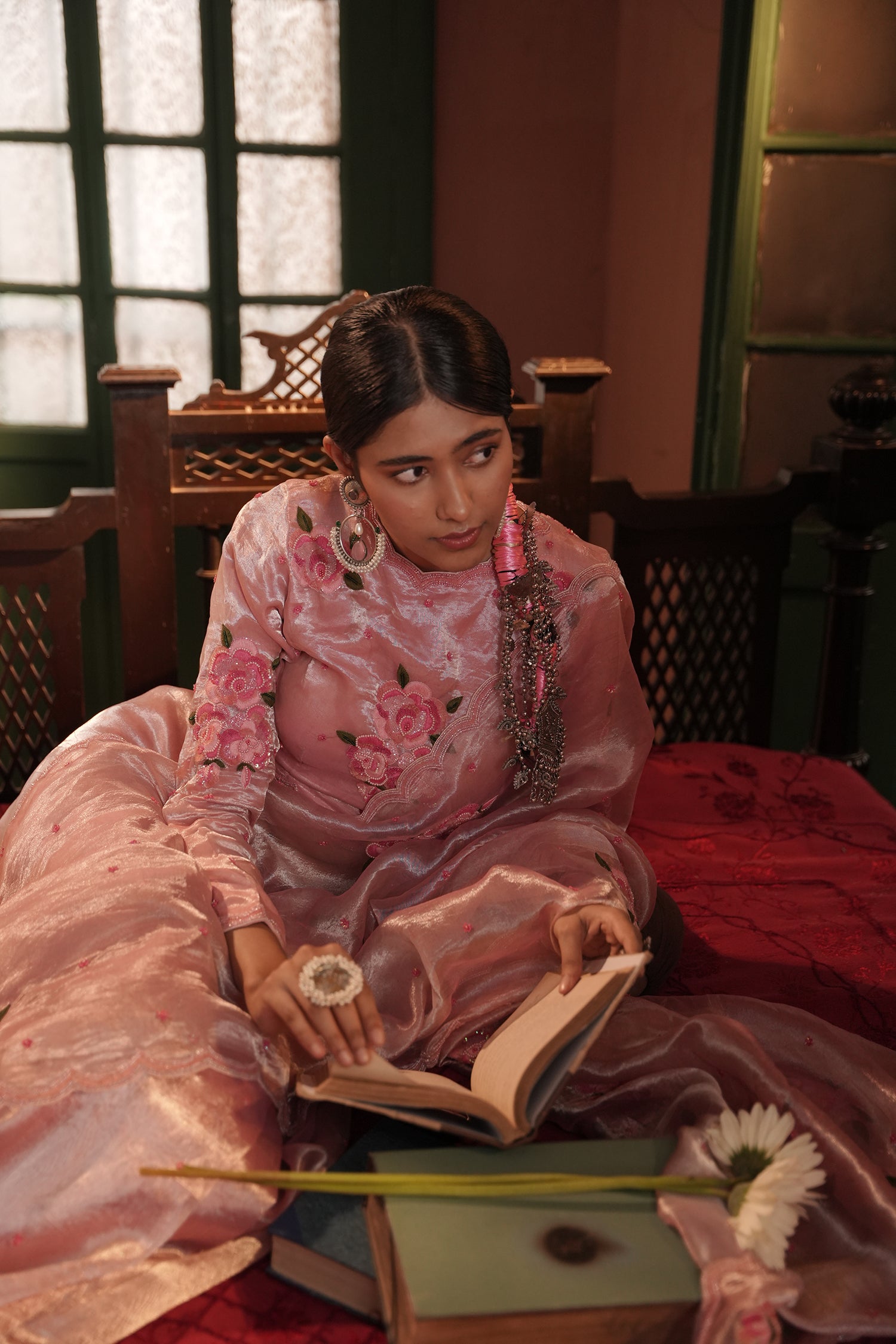 Zohra Pink Silver Silk Tissue Saree