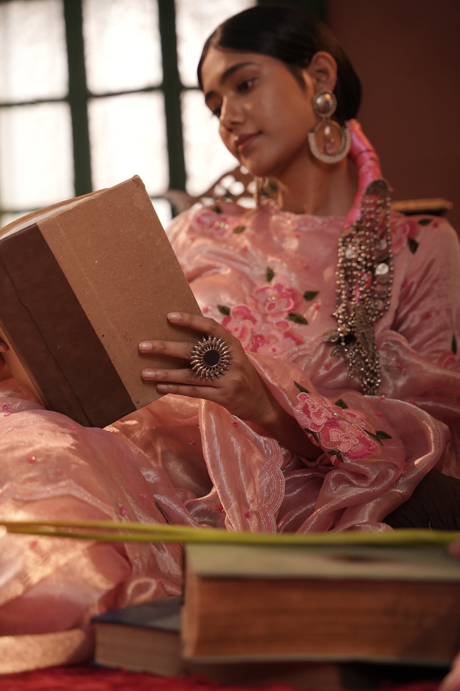 Zohra Pink Silver Silk Tissue Saree