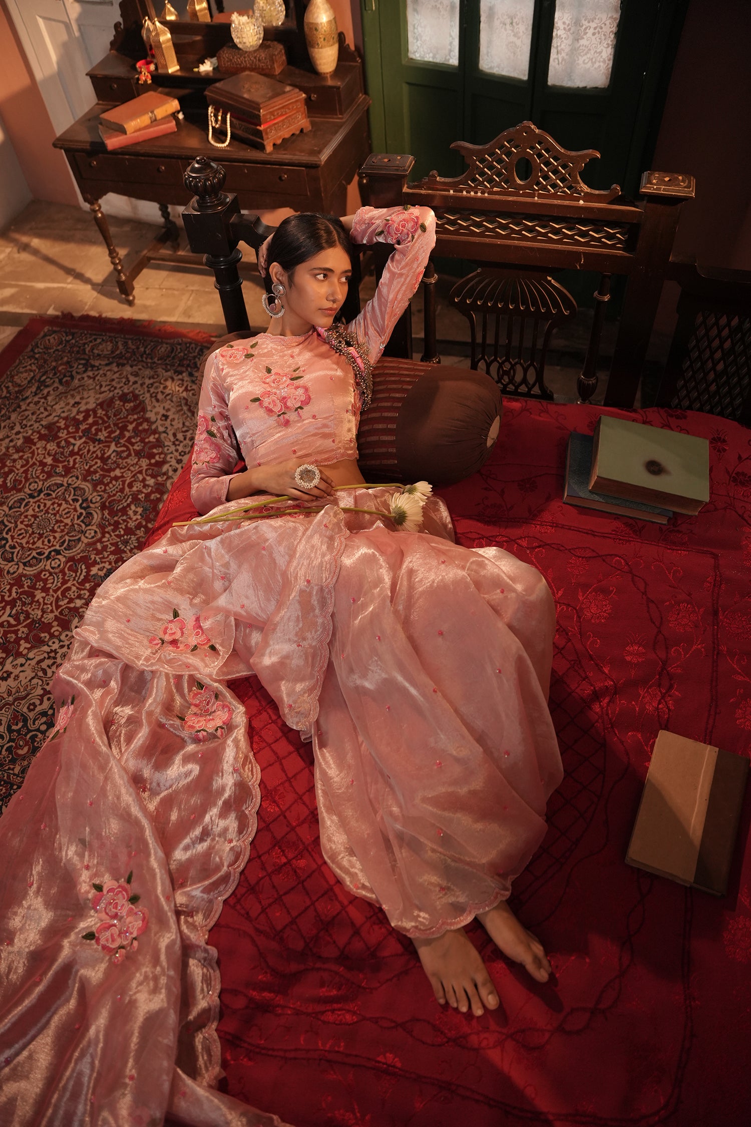 Zohra Pink Silver Silk Tissue Saree