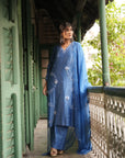 Hafsa Royal Blue Silk Chanderi Kurta Set