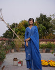 Hafsa Royal Blue Silk Chanderi Kurta Set