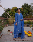 Hafsa Royal Blue Silk Chanderi Kurta Set